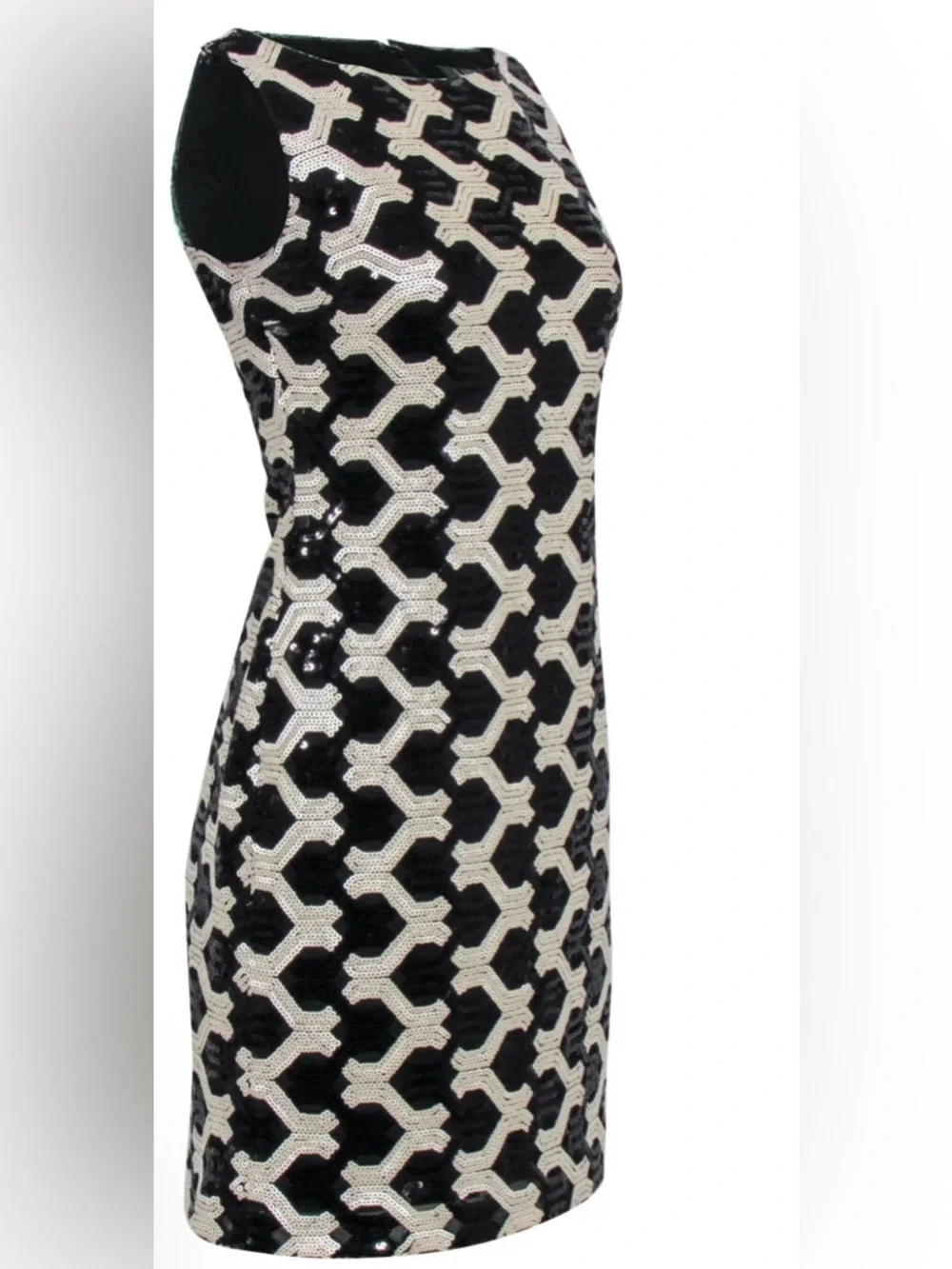 Ralph Lauren Black and White Strapless Geometric Sequin Dress - Picture 2 of 4